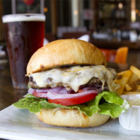 Beaver Street Burger with Fries and beer