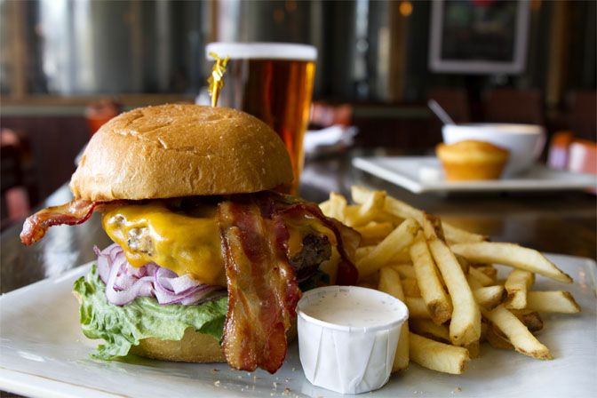 Lumberjack Burger with fries and beer