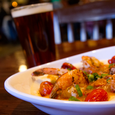 Shrimp and Grits with beer